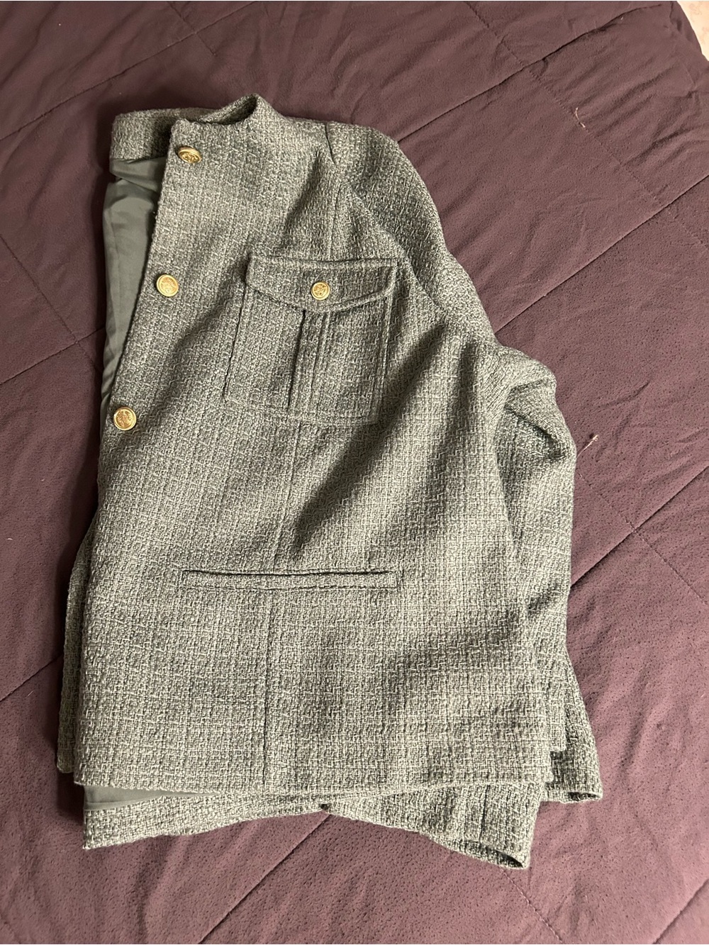 Woven Textured Button-Front Women's suit Jacket in Light Green - Picture 10 of 10